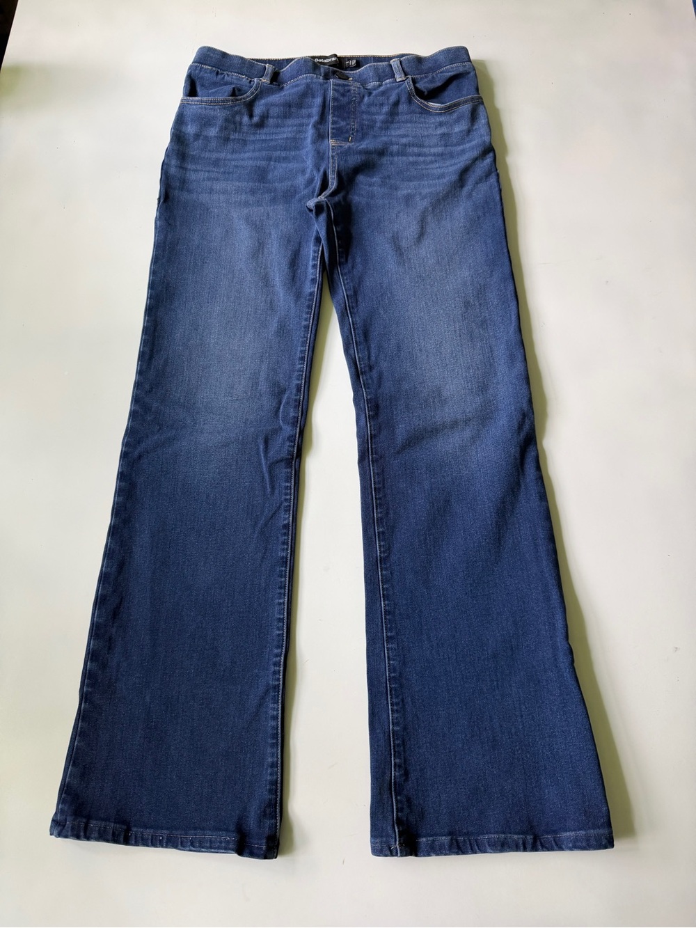 Betabrand Jeans Womens L Long Blue Denim Pull On Bootcut Flair Stretch 32x31